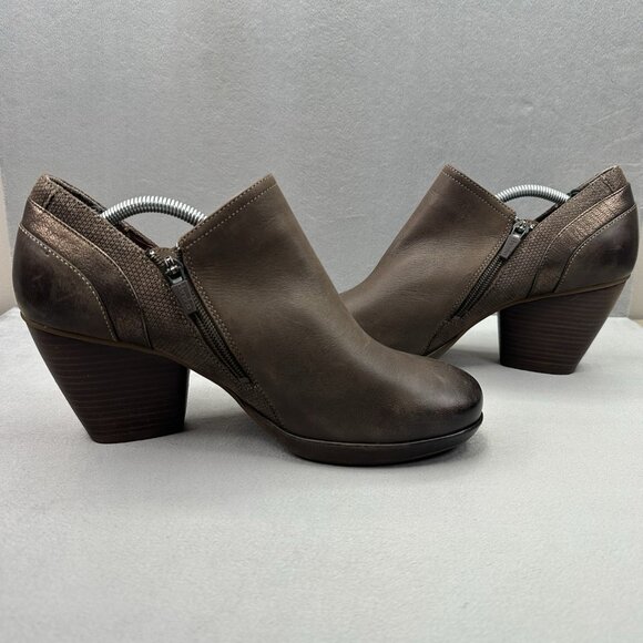 Womens 10.5-11 (EU 41) Dansko Marcia Ankle Booties Brown Leather Heeled Wedge - Picture 5 of 8